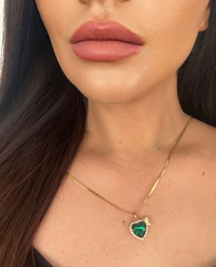 Colier din inox cu piatra zirconia, Green heart
