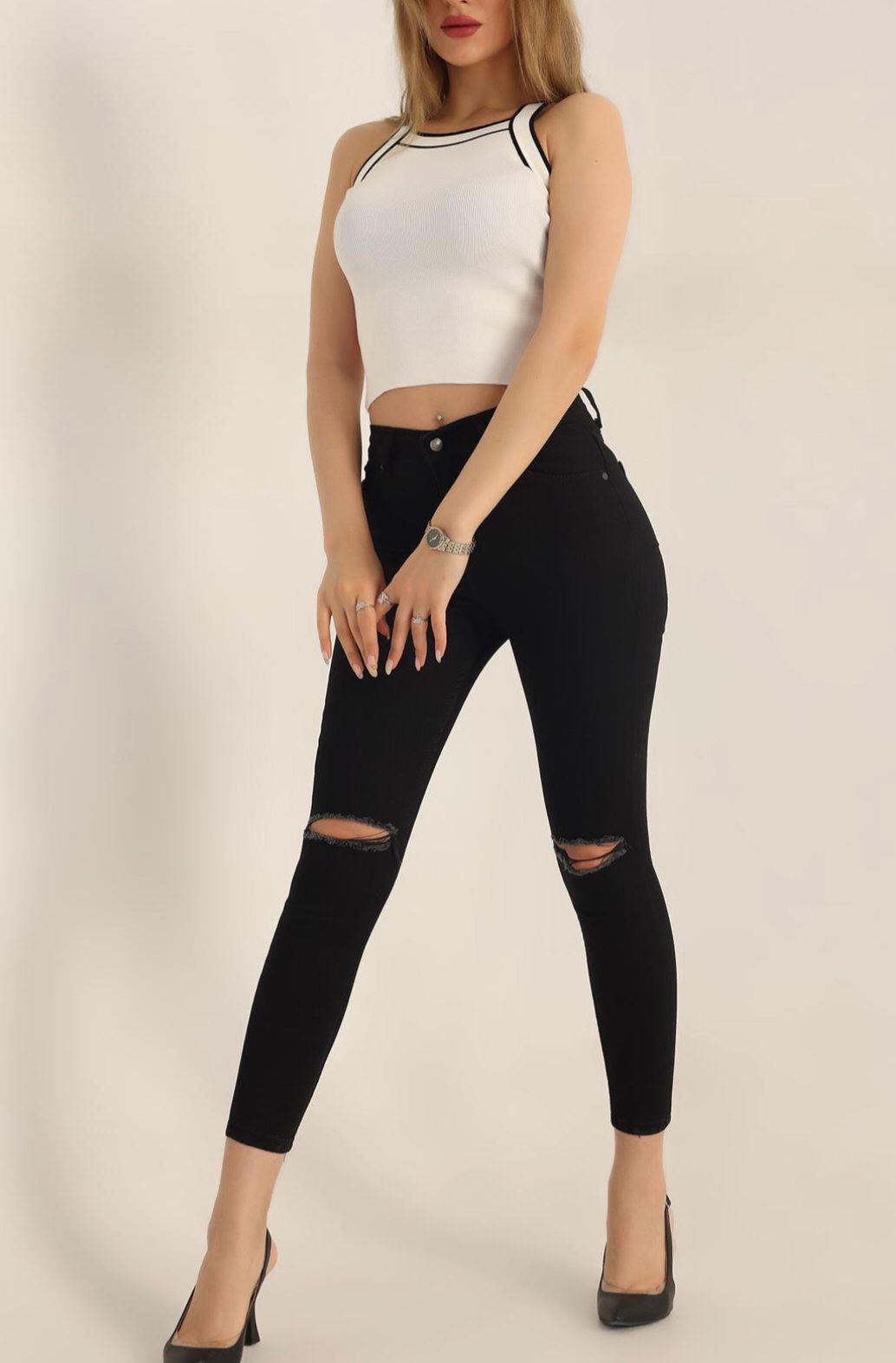 Blugi conici cu talie inalta, mulati, Ava