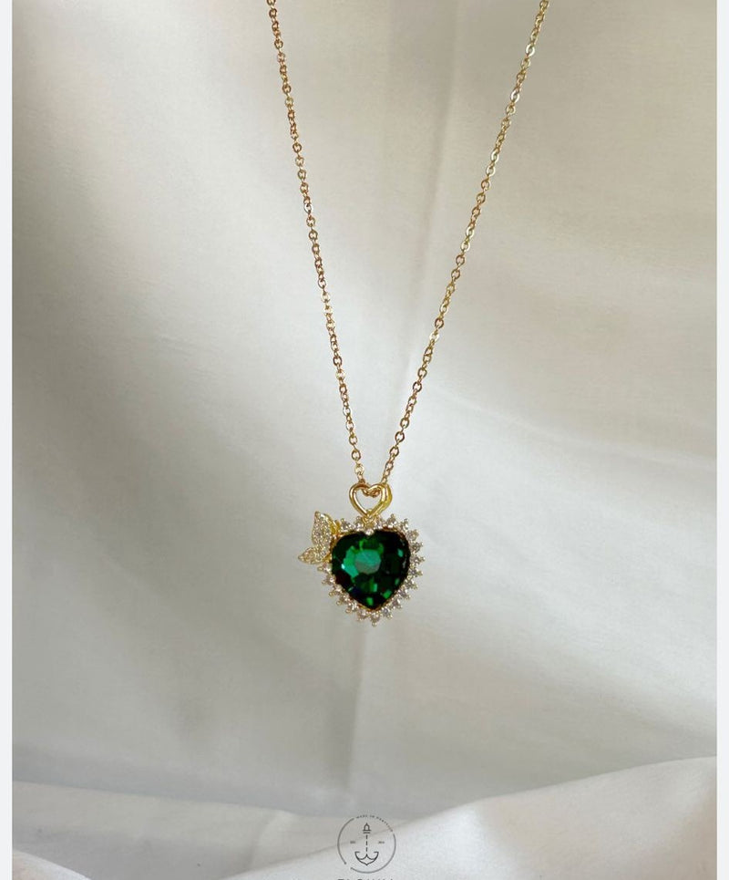 Colier din inox cu piatra zirconia, Green heart