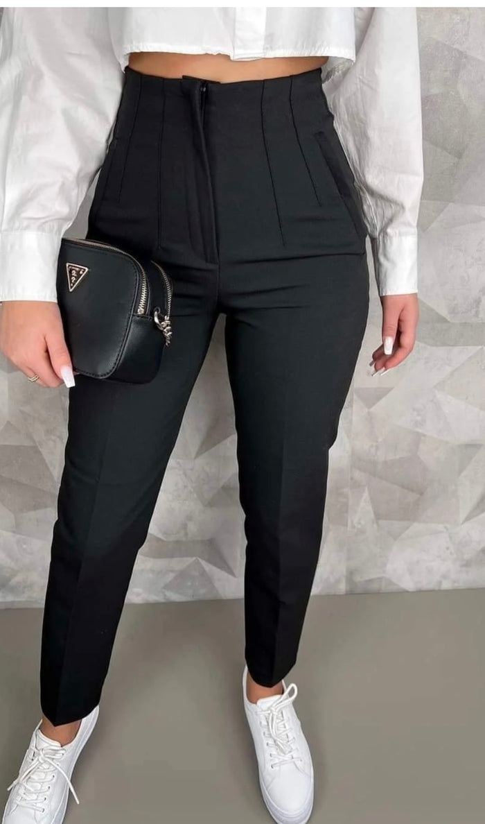 Pantaloni office cu talie inalta, negri, Karol